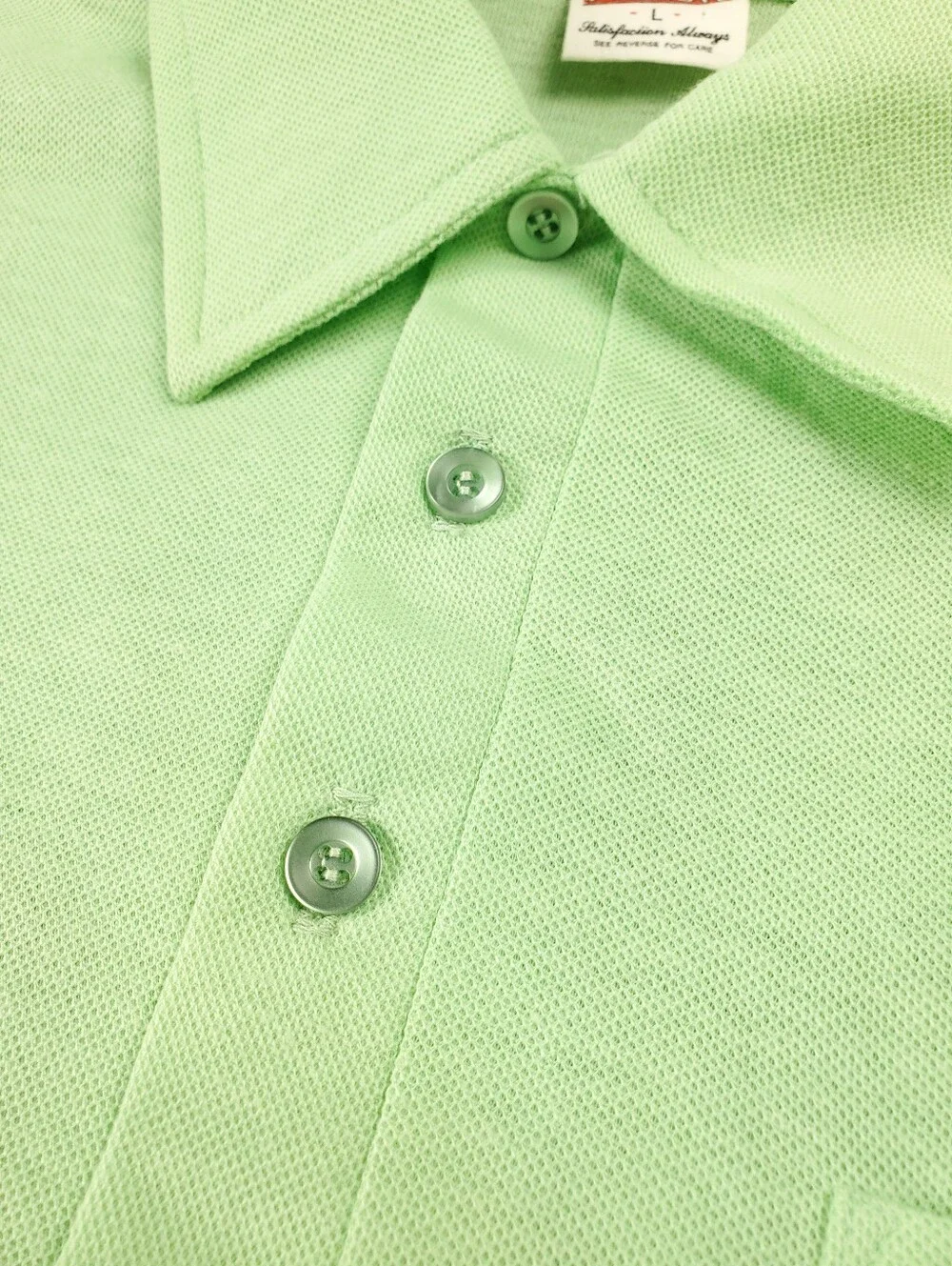Vintage Action Polo Shirt Large Mint Lime Green 80s Pocket Pique Knit Retro